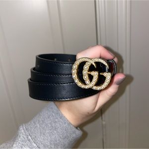 Gucci Leather Belt with Pearl Double G Buckle